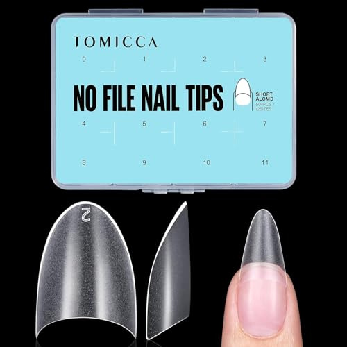 TOMICCA 504 Pièces Demi Capsules Ongles French Acrylique Tips Ongles Gel, 12 Tailles Amande Court Demi Couverture French Nail Extension Tips Appuyez sur les Ongles pour Manucure Salon | Lot de faux ongles français en acrylique pour salon de manucure et extension d'ongles