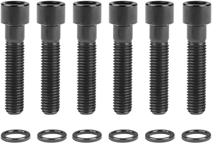 6 Stück Titanschraube M7 x 32mm Sechskant-Zylinderkopfschraube mit Unterlegscheibe, Schwarz, M7,32mm