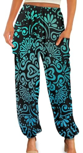 Gzzxiailg Mandala Kung fu Pant for Womens Pilates Dance Training Trousers Smocked Waist Tai Chi Pant Yoga Clothes with Pockets, S-4XL