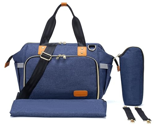 Axcone Wickeltasche Klein für Unterwegs Reise Baby Wickeltasche Bote Messenger mit Isoliertasche und Befestigungshaken Handtaschen（Blue）