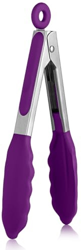 U-Taste Pince de Cuisine Silicone, Résistant à 315℃, 18 cm, Violet | avec embouts en caoutchouc antiadhésif hermétiquement scellés et poignée en acier revêtue de silicone pour servir