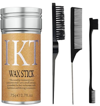 Hair Wax Stick, Slick Back Hair Brush for Hair Brush for Hair 4 Pezzs, Non-Greasy Hair Wax Sticks for Styling Puff and Wigs, Combing Brush for Loose Hair, Rat Tail Comb for Separation,Edge Brush for