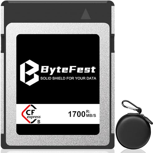 ByteFest 1To Carte Mémoire CFexpress Type B avec étui Portable, NVMe PCIe 3.0, Jusqu'à 4K/6K/8K Vidéos RAW et Photos, Optimisation des Performances et du Stockage pour Appareils Photo et Caméscopes