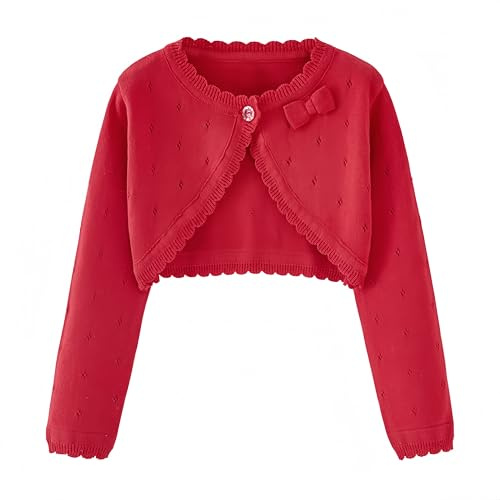 Proumhang Bolero Shrug Cardigan Niñas Suéteres de Punto de Algodón de Manga Larga Chal de un Botón Chaqueta Sudadera Abrigos Chlidren Vestido Cover Up para 3-10 años Rojo 110