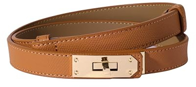 Ovekaut Women Skinny Leather Belt Solid Color Alloy Turn Lock Adjustable Waistband for Dresses Jeans Coats