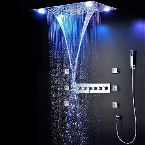 Rainfall Bathroom Shower System, Stainless Steel LED Intelligent Digital Display Rain Shower Set, Installed On The Wall 20 SPA Fog Cooling, Constant Temperature Touch Screen, Mixer Simple and elegant