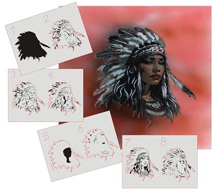 AS-389 Indianerin Step by Step Schablone für Acryl, Airbrush, Spray, Lacke und Wandfarbe Größe M