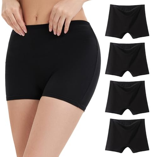 WEASIC Boxer femme coton culotte shorty femme coton panty calecon panty caleçon boxer sans couture shorty sans couture shorties invisible shorties (Lot de 4 - Noir, L)