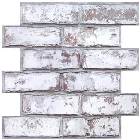 Commomy 10 stycken 3D-väggpaneler stenutseende 30 x 30 cm självhäftande tapet stenutseende stentapet självhäftande väggbeklädnad PVC tegeltapet för vardagsrum sovrum kök öppen spis