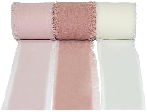 EPLZON Cinta Rosa Claro, Beige, Rosa Grisáceo 3,8 cm Cinta con flecos hecha a mano, para Invitaciones de Boda, Ramos de Novia, Regalos, Envoltorios, Bricolaje, 3rollos