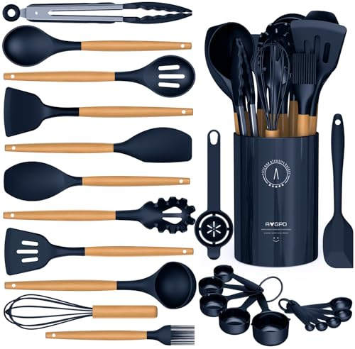 Silicone Kitchen Utensils Set, Heat-Resistant Cooking Utensils, BPA-Free | Food-grade Silicone Spatula Set for Nonstick Cookware,Kitchen Gadgets,Wedding Registry,New Home Housewarming Gift, Navy Blue