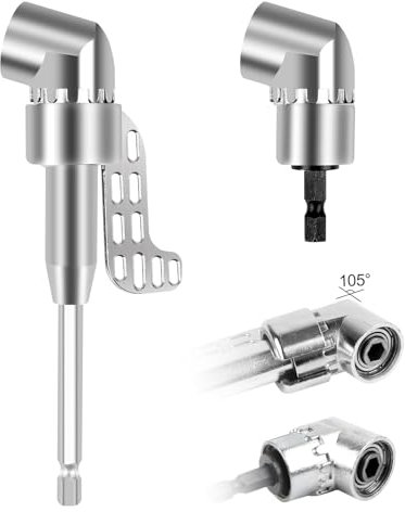105° Winkelschrauber Vorsatz Adapter, 2 Stuck Bohrer Sechskantschaft (Lange und kurze Modelle), 1/4-Zoll Sechskantschaft Winkelgetriebe für Garage Bauarbeiter