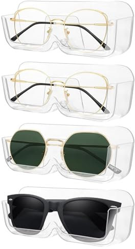 Xiuyer 4 Pcs Wall Mounted Adhesive Glasses Holder Stand Hanging Sunglasses Organizer Sunglasses Holder Eye Glass Holder for Wall Home Decor Wall Mounted Adhesive Glasses Holder (Transparent)