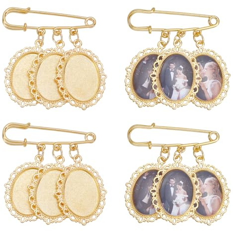 UNICRAFTALE 4 Sets Hochzeit Boutonniere Herstellungsset Edelstahl Blank Oval Pin Brosche Hochzeitsstrauß Foto Brosche Charm Für Foto Charm Hochzeitsparty