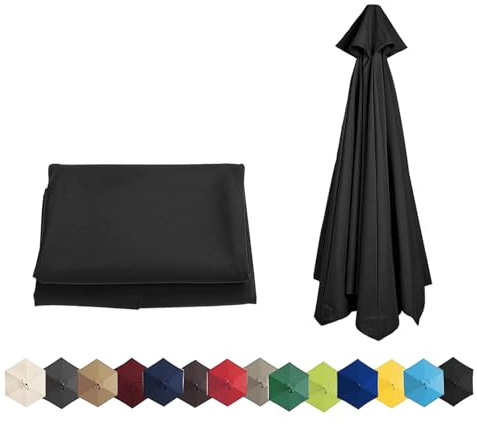 2m 2.30m 2.7m 3.0m Replacement Parasol Canopy for 6 Arms/8 Arms, Parasol Replacement Cover Anti-UV Waterproof, Umbrella Replacement Fabric for Garden, Patio, Outdoor, Pool, Beach(Black,2.7m/6 Arms)
