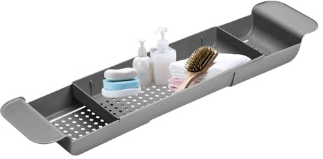 Eventerde Plateau de Bain, Tablette pour Baignoire Extensible, Support De Drainage Rapide, Organisateur De Bain pour Relaxation pour Rangement De Shampoing, Verres, Gel Douche, Éponges, Savon