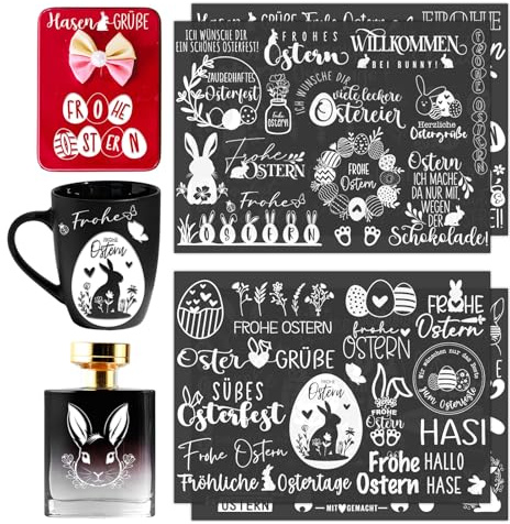 Rub On Sticker Ostern Frühling Sprüche Osterhase Glück Motive | Rubbelaufkleber groß für Fensterbilder & Aufkleber Ostern, Deko zum Aufreiben für Glas, Papier, DIY Geschenke Weiß