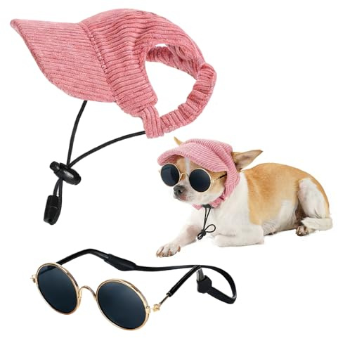 Rainway Gorro de verano con protección solar para perros con gafas para perros, gorro para perros, gafas para perros pequeños, disfraz para gatos, juego de protección UV para cachorros y pequeños