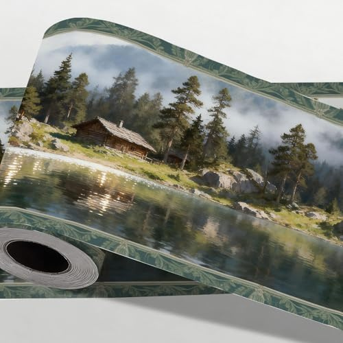 CONCHLERY Waldlandschaft Tapete Selbstklebende Bordüre 197In | Berge und Flüsse Abziehbare und Abnehmbare Wandaufkleber für Wohnzimmer Schlafzimmer TV Wand Büro Restaurant