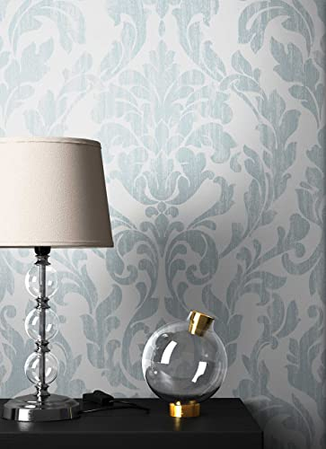 NEWROOM Barocktapete Tapete Weiß Ornament Barock Vliestapete Blau Vlies moderne Design Optik Barocktapete Wohnzimmer Glamour inkl. Tapezier Ratgeber
