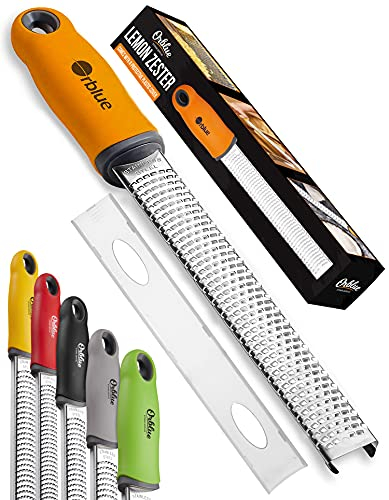 ORBLUE Lemon Zester and Grater – Stainless Steel Citrus Zester Tool for Lemon & Lime, Fine Zesting & Grating for Baking & Cooking - Orange