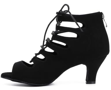 Syrads Women Ballroom Latin Dance Shoes Salsa Bachata Tango Modern Social Dancing Shoes Suede Sole Wedding Party Dance Shoes, Black-6cm Heel, 6.5 UK