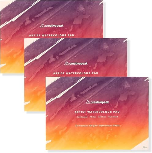 Watercolour Paper Painting Pad (96 Sheets, A5 Size (14.8x21cm), 3 PK) Premium 300 GSM Thick Professional Sketchbook for Mixed Media, Smooth & Slightly Textured Minimizes Bleeding by CreativePeak