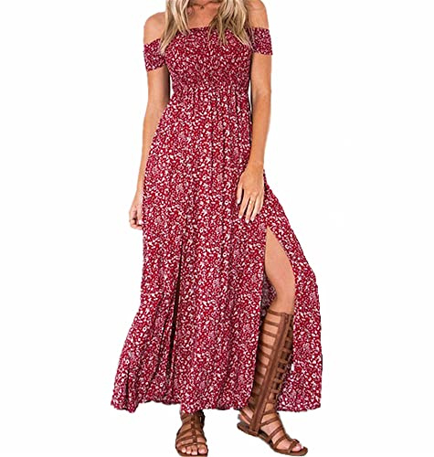 Coloody Vestiti Donna Maxi Floreale Casuale Diviso Abito Senza Spalline Lungo Abiti Vestito da Matrimonio Banchetto Sera