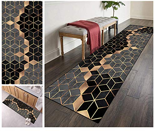 ZVEZVI Teppich Läufer Flur Korridor Schlafzimmer Grau und Schwarz 60X100cm rutschfest Waschbar Modern Kücheläufer Teppichläufer Polyester Meterware Anpassbar