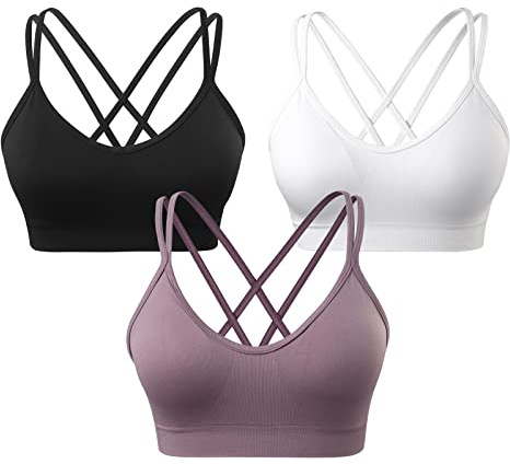 VEQKING Womens Cross Back Sports Bra Medium Support Yoga Bras with Removable Cups Workout Athletic Bra 3 Pack