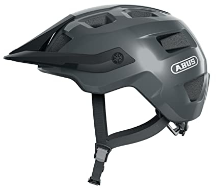 ABUS MTB-Helm MoTrip - robuster Fahrradhelm mit höhenverstellbarem Schirm für Mountainbiker - individuelle Passform - Unisex - Grau Glänzend, S