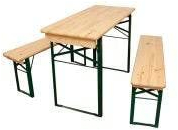 METRO Professional Bierzeltgarnitur, 3-TLG. Gartenmöbel Set, 1 Bier-Tisch 110 x 50 cm, 2 Bierbänke 110 x 25 cm, Klappbar, Naturbraun/Grün