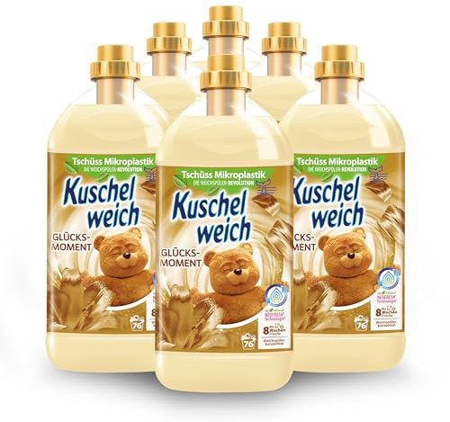 Kuschelweich Weichspüler - 6 x 2 l für je 76 Wäschen, kuschlig-weich, hautverträglich, mikroplastikfrei - Glücksmoment