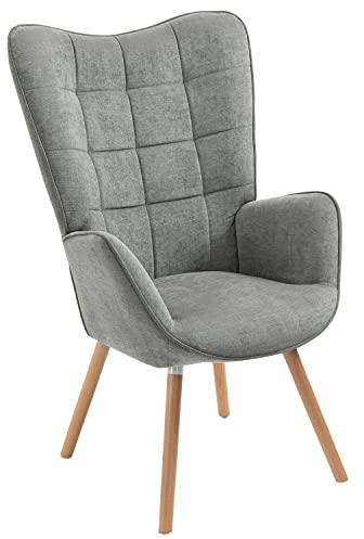 MEUBLE COSY Sessel Relaxsessel Lehnstühle Polstersessel Einzelsofa mit Holzbein Ohrensessel für Wohnzimmer Schlafzimmer Büro Vanity, Stoff, Grau