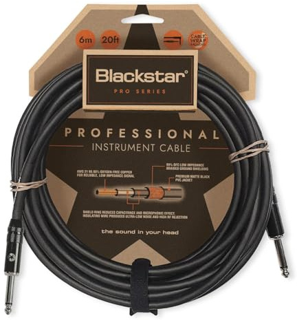 BLACKSTAR Pro Series Instrumentenkabel, gerade, ¼ Zoll Klinke auf gerade ¼ Zoll Klinke für Bass/E-Gitarre/Elektroakustische Tastatur/Verstärker, 6 m