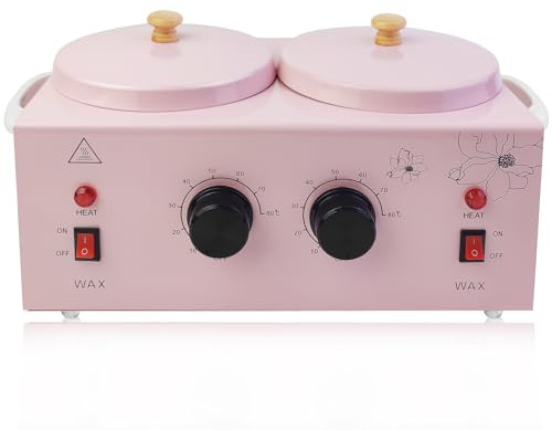 Portable Wax Warmer with Adjustable Temperature and 40 Wax Sticks - Painless Hair Removal for Women and Men (Pink-Double Pots)