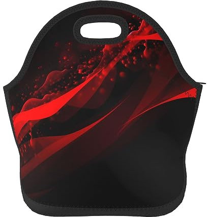 Bolsa de almuerzo de neopreno para mujeres y hombres, fondo negro y rojo, lonchera aislada, bolsa de almuerzo portátil, reutilizable, lavable, lonchera para viajes, picnic, camping, almuerzo