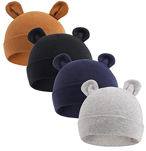 XIAOHAWANG Babymütze Neugeborene Mädchen Jungen Mütze Baby Beanie Baumwolle für 0-12 Monate Babys Unisex Erstlingsmütze (Frühchen, Schwarz + Marine + Grau + Braun)
