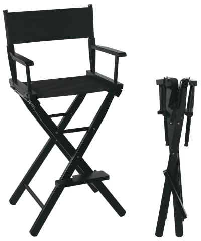 JXUFDHO Tall Directors Chair Foldable 46'', Makeup Chair Black for Makeup Artist, 250lbs Capacity Solid Hardwood,Black