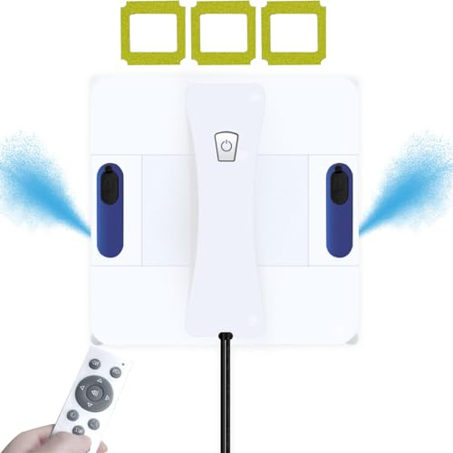 CHHMAELOVE Smart Glass Cleaning Robotic 2 Large 40Ml Water Tanks, 3 Clean Cloth, Remote Control, Double Water Jet Robotic Window Cleaner for Outdoor/Indoor Windows