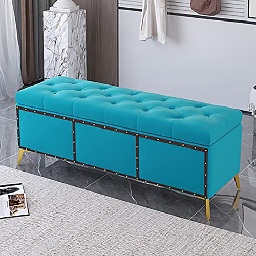 KAZUP Samt-Aufbewahrungsbank, Premium-Aufbewahrungsbank, Schlafzimmerbank, Bequeme Polsterbank mit Stauraum, Moderne Aufbewahrungsbänke, Ende des Bettes, Aufbewahrungsbox, Blau, 120 x 40 x 45 cm (