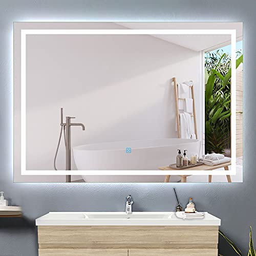 Acezanble Badezimmerspiegel mit Beleuchtung, Großer 100x80cm LED Badspiegel Rechteckiger Spiegel mit Touch,Beschlagfrei,Kaltweißes Licht, Wandspiegel Energiesparend IP44