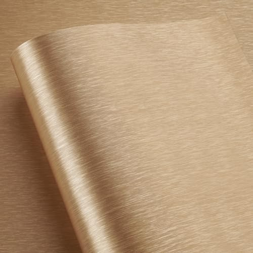 LACHEERY Brushed Stainless Steel Contact Paper for Kitchen Appliances Metallic Gold Wallpaper Peel and Stick Modern Waterproof Self Adhesive Metal Look Contact Paper for Fridge Dishwasher 15.8x80