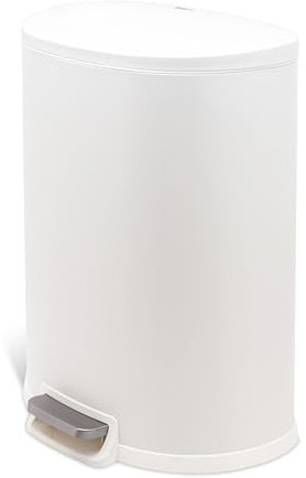 QUALIAZERO Bote de basura de acero inoxidable resistente de 50 L/13 galones, para uso comercial/cocina, resistente a las huellas dactilares, tapa de cierre suave, 13 galones, forma de D, blanco mate