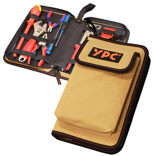YPC ZipCaddy L – Organizador de herramientas con bolsillo exterior grande y 17 asas de sujeción, bolsa de herramientas vacía, carpeta de herramientas, bolsa de alicates, funda para herramientas