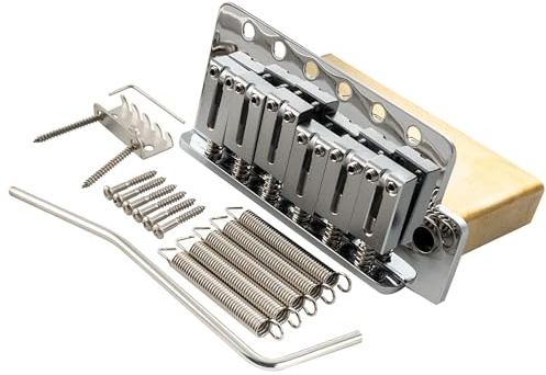 Musiclily Ultra 52.5mm (2-1/16 inch) Standard 6-Screw ST Tremolo Bridge with Modern Brass Saddles 36mm Solid Brass Block Push-In Arm for Strat Style Electric Guitar, Chrome