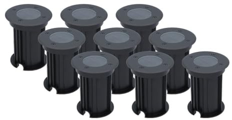 HOFTRONIC - 9er Set Maisy LED Bodeneinbaustrahler Außen Schwarz - IP67 Wasserdicht - GU10 (wechselbar) 230V - Befahrbar & Kratzfest - Bodenstrahler für Bäume, Terrasse, Decking & Pflastersteine