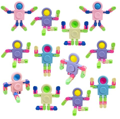 Bambebe 12PCS Fidget Sensory Toys for Kids, Transformable Chain Robot Finger Toy, Stocking Fillers: Party Bag Favor Gifts for Kids Adult, Baby Bath Toys for 1 2 3 4+ Year Old(Random Color)