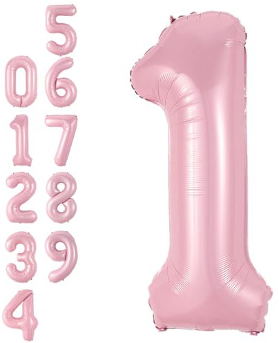 Pink Number 1 Balloon,40Inch Large Light Pink Foil Digital Helium Balloons,Pastel Pink Number 1 Balloons for Girls Women Birthday Baby Shower Anniversary Princess Party Supplies Decorations