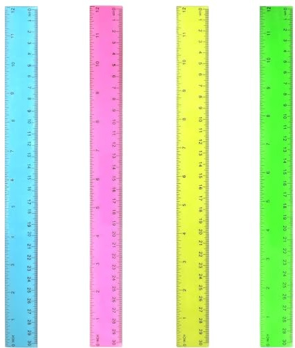 4 Stück 30cm transparente Herrscher Plastische Herrscher Direkte Quetschlehrer Kindermathematische Versorgung School Office Messwerkzeuge (Multi -Color)
